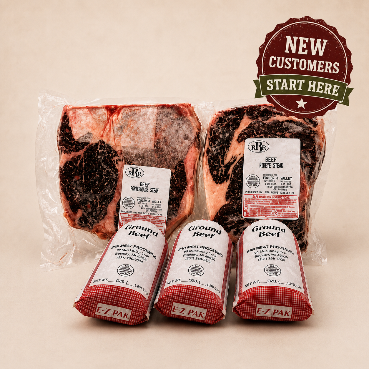 Fowler & Valley Welcome Box — 2 Steaks + 3 lbs. Ground Beef