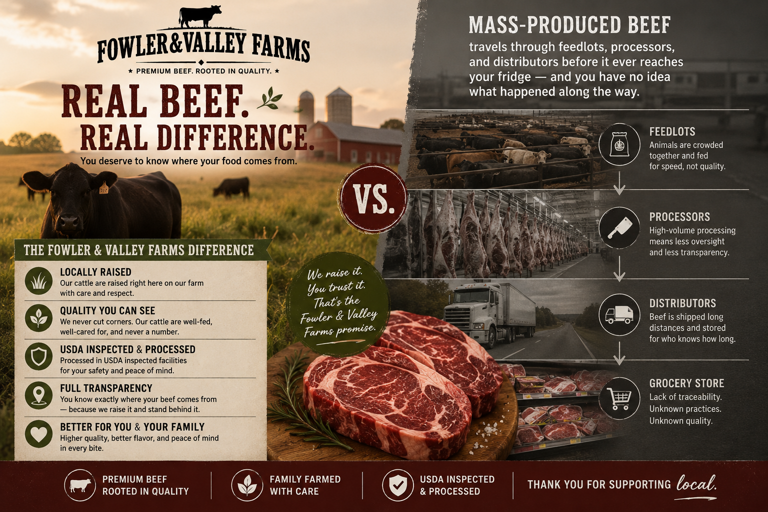 Fowler and Valley Farms beef compared with mass-produced beef